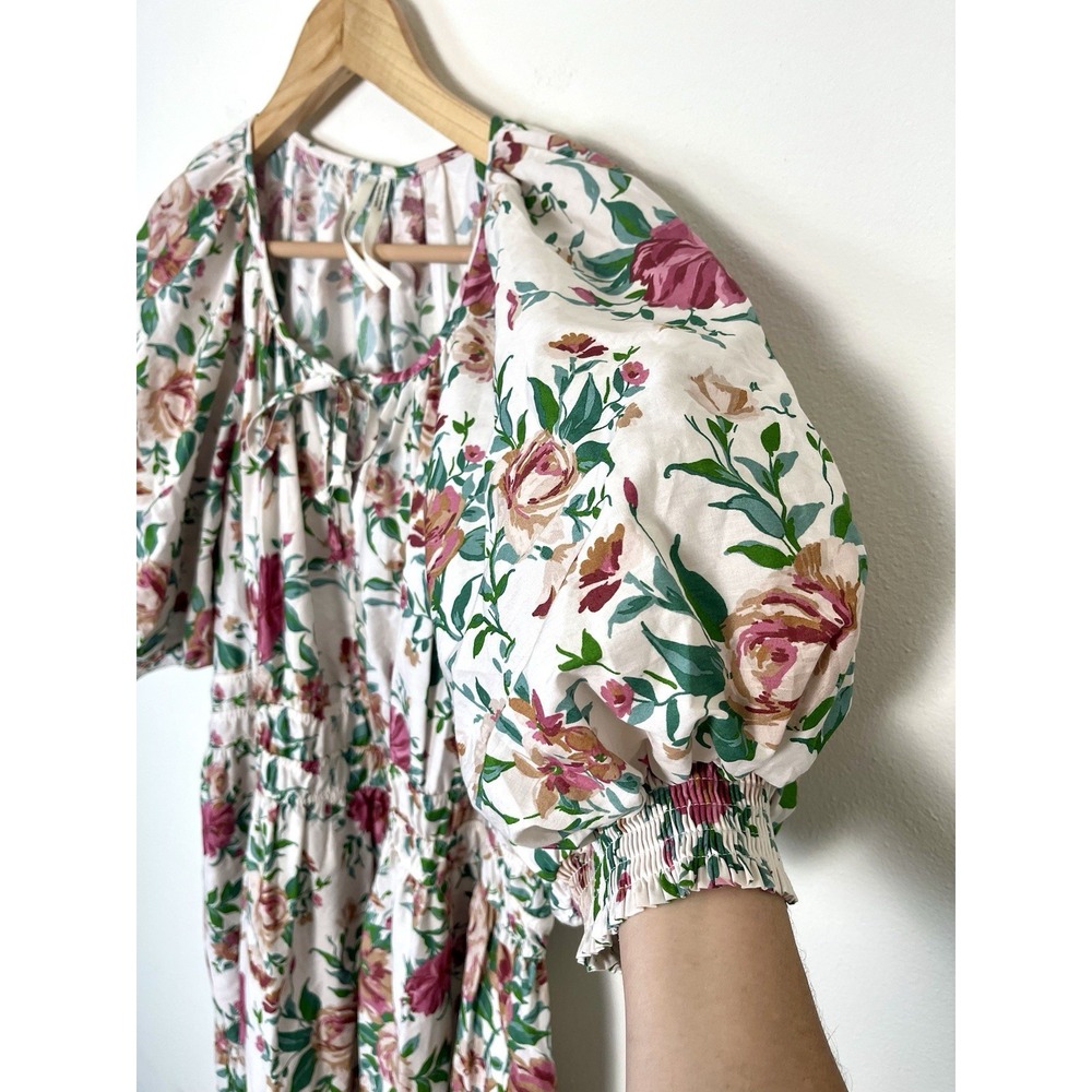 ANTHROPOLOGIE Somerset Puff Sleeve Floral Maxi Dress Cottage Natural XL - Picture 6 of 16